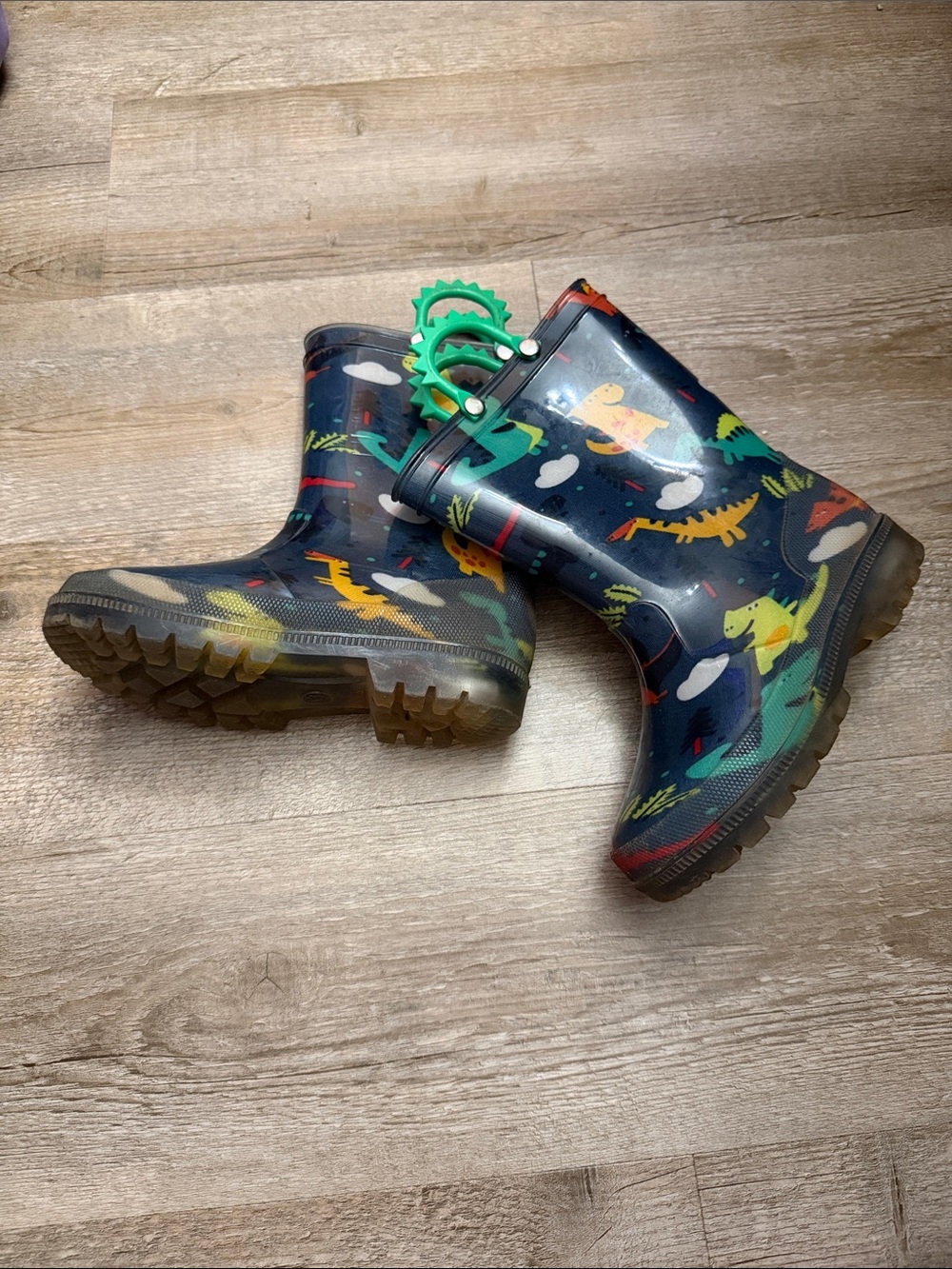 Source Unknown Navy Kids Rain Boots with Colorful Dinosaurs